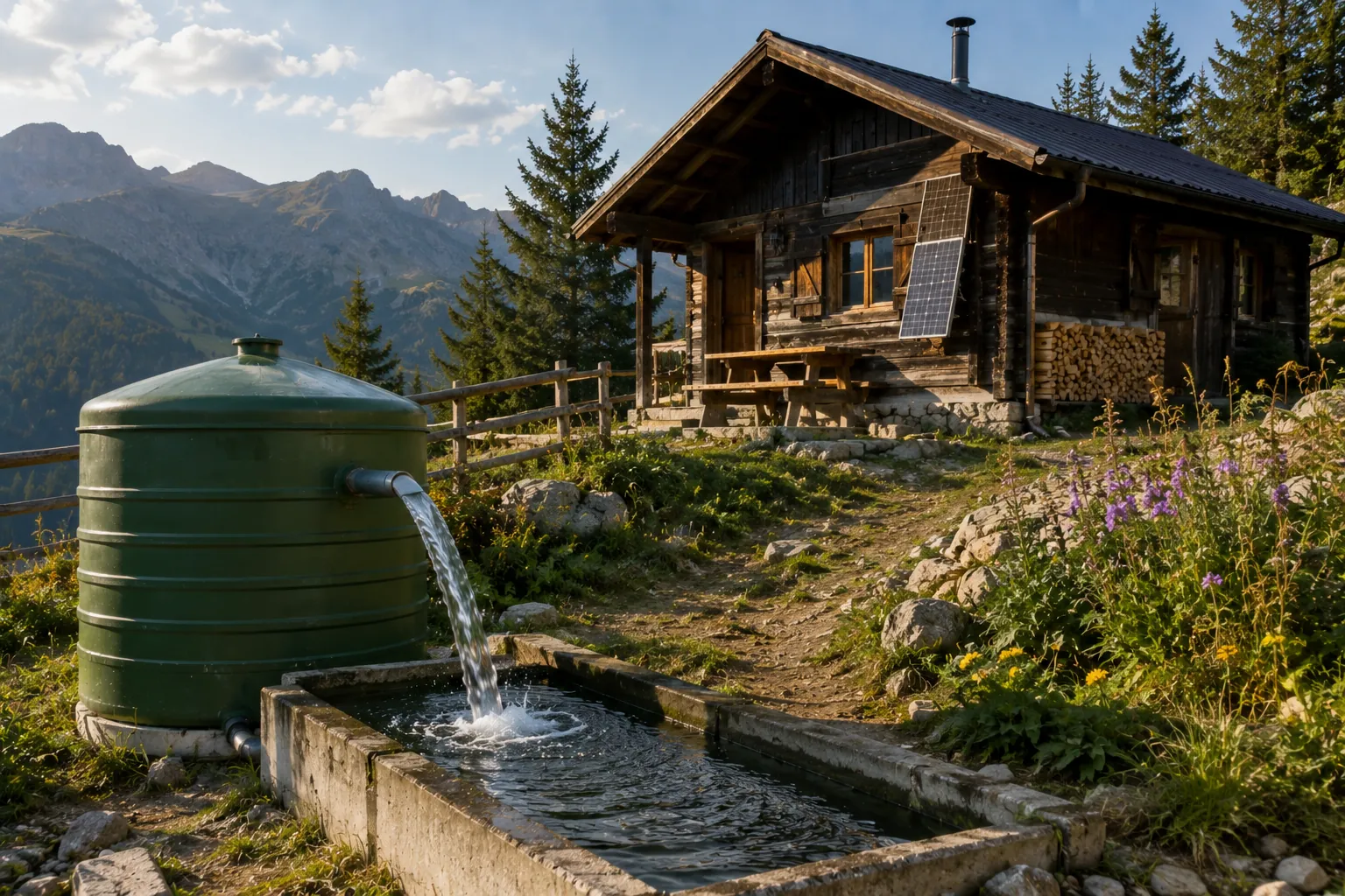 Pompa eolica per acqua nei colori aziendali verde e giallo in un luogo remoto senza rete elettrica